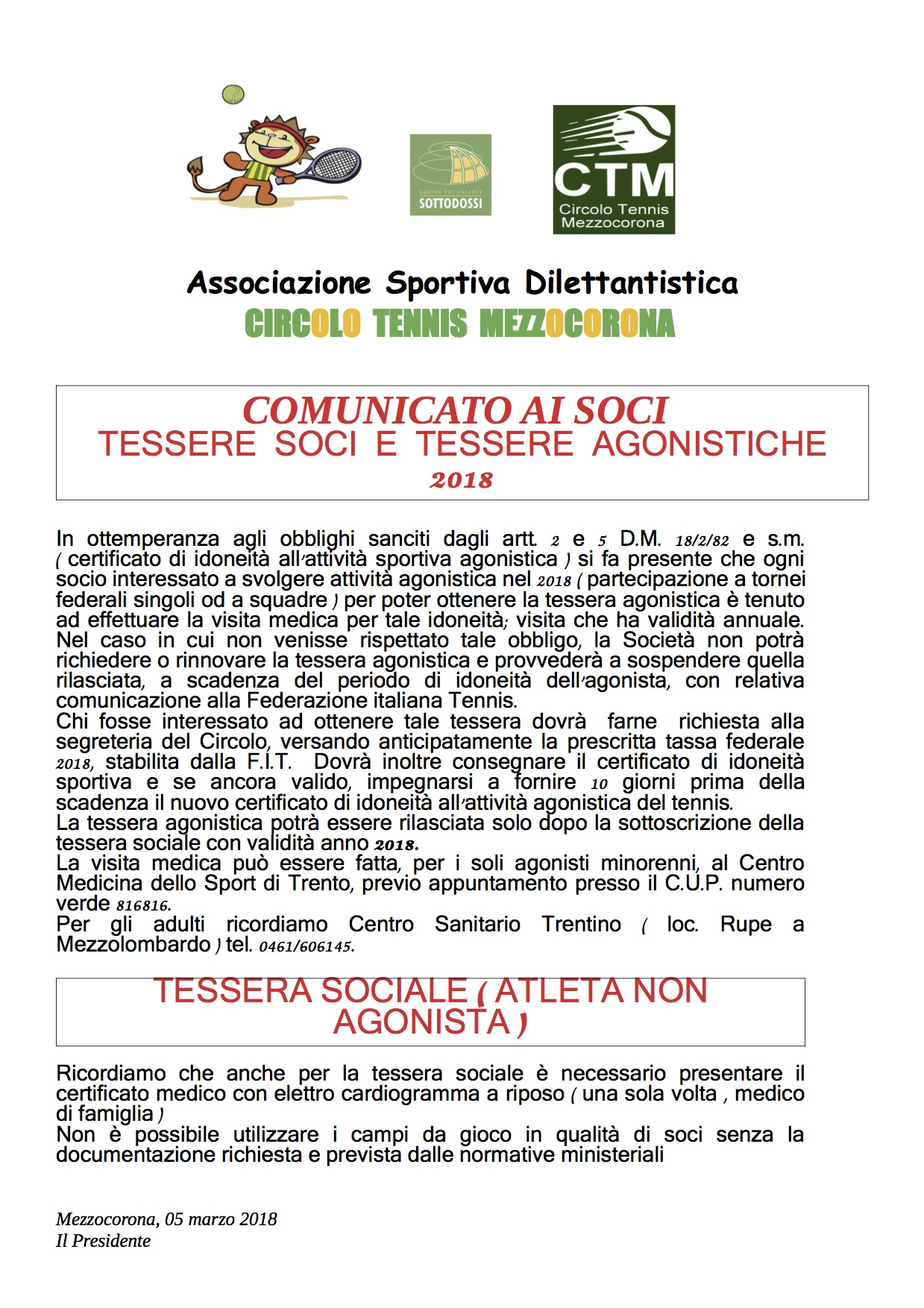 Comunicato Soci Visite mediche