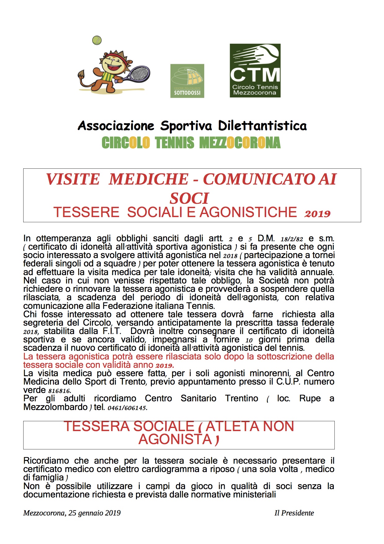 Comunicato Soci Visite mediche